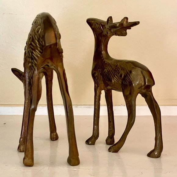 Set of 2 Mid Century Solid Brass Deer Handcrafted Reindeer Christmas Estate Find - Picture 5 of 7
